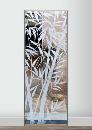 Shower Door with a Frosted Glass Bamboo Shoots IV Asian Design for Semi-Private by Sans Soucie Art Glass