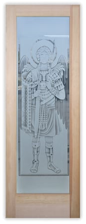 Front Door with Frosted Glass Liturgical St. Michael Design by Sans Soucie