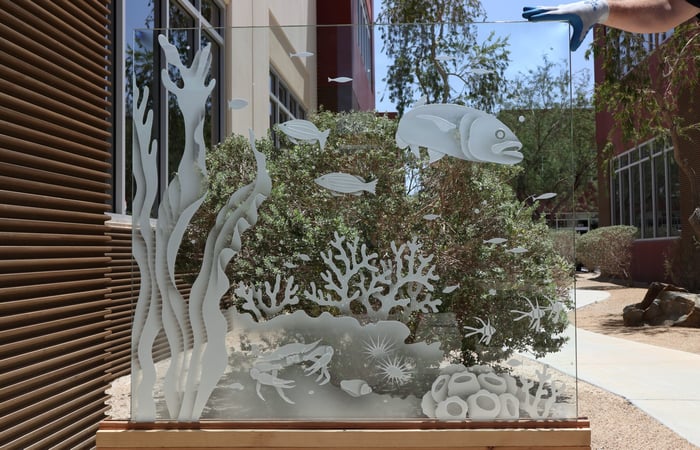 Window with a sandblast Frosted Glass Oceanic Design Custom-Designed Decorative Etched Glass