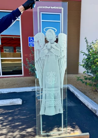 Window with a sandblast Frosted Glass Liturgical Design Custom-Designed Decorative Etched Glass