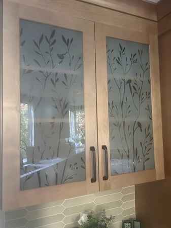 Cabinet Glass with sandblast Frosted Glass Design Art Glass Featuring Sandblast Etched Glass by Sans Soucie