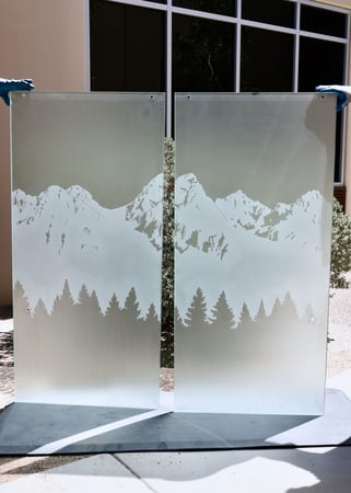 Partition with a sandblast Frosted Glass Landscapes Design Custom-Designed Decorative Etched Glass