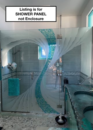Shower Partition with Frosted Glass Abstract Cyclone Blue Design by Sans Soucie