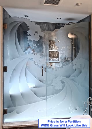 Shower Partition with a sandblast Frosted Glass Oceanic Design Custom-Designed Decorative Etched Glass