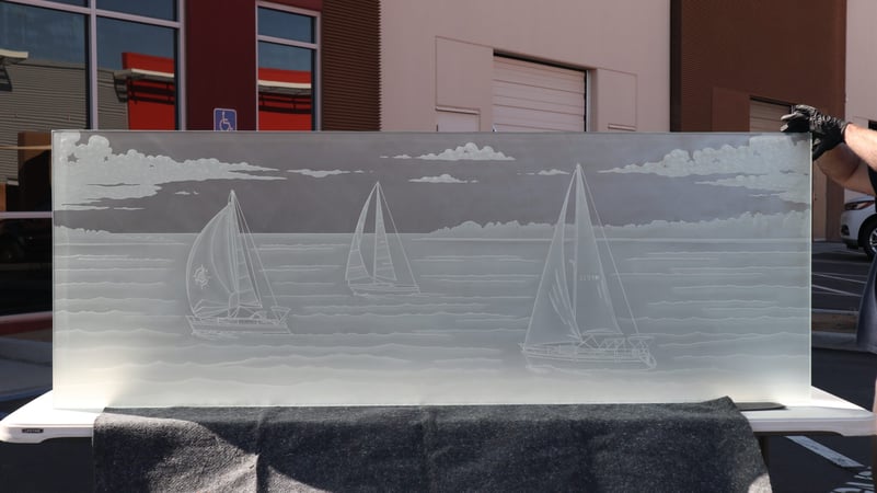 Partition with a sandblast Frosted Glass Oceanic Design Custom-Designed Decorative Etched Glass