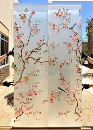 Interior Glass Door with Frosted Glass Floral Songbirds B Design by Sans Soucie