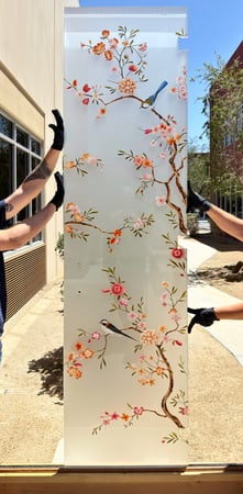 Interior Glass Insert with Frosted Glass Floral Songbirds B Design by Sans Soucie