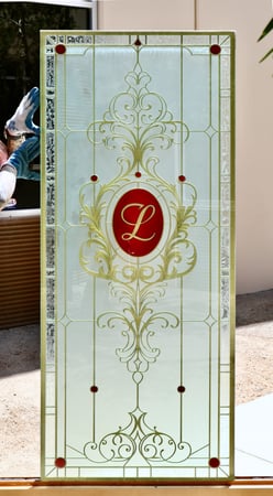 Window with a Frosted Glass Heirloom Monogram Traditional Design for Private by Sans Soucie Art Glass