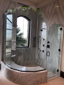 Tempered Glass Shower Enclosure Design - Sans Soucie Art Glass