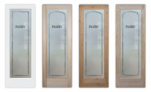 4 examples of classic pantry door styles in different wood types and border styles