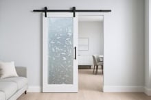 Modern-Barn-Door-Frosted-Glass-Barn-Door-by-Sans-Soucie-Art-Glass-Spatter-Design-3D-Flat-Carved-Private-SETTING