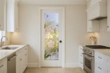 Decorative interior door with glass used in a traditional kitchen