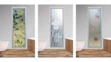 How to replace a bathroom window with decorative frosted glass panels in floral and nature-inspired designs.