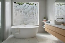 Creative fixed window ideas for every room featuring a frosted glass window with decorative window glass design by Sans Soucie Art Glass