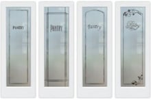 Classic pantry door designs that never go out of style, featuring frosted glass and etched details, professionally crafted by Sans Soucie Art Glass.