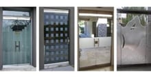 Artisan-crafted frameless exterior glass doors with custom etched designs and expert craftmanship