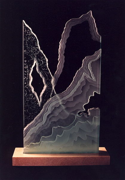 Etched, carved glass Sculputre in "Rugged Retreat" design.