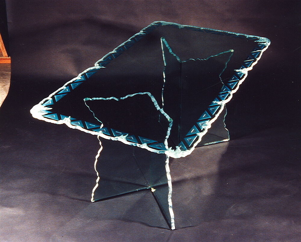 Glass Table Top I Carved Etched Geometric Design I Custom Table