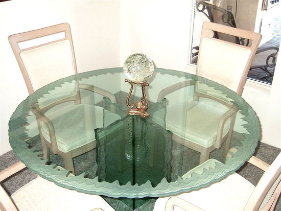 Round Glass Table Custom Carved Edge