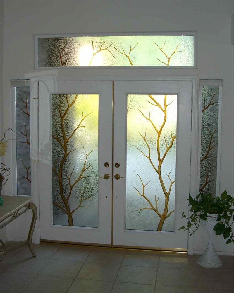 Decorative Etched Glass Entry Door Window Trees 