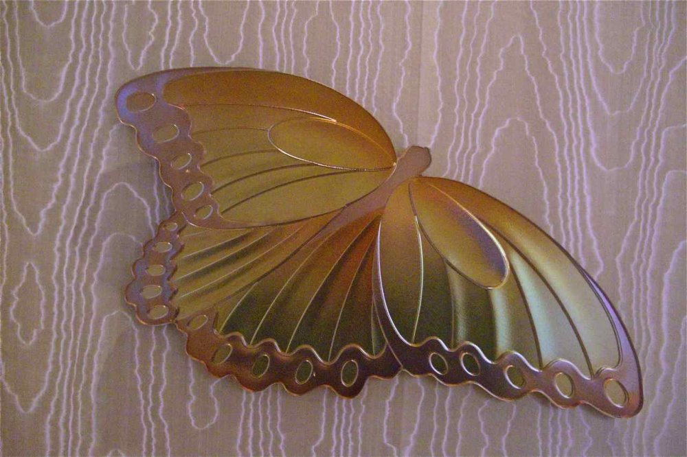 wall glass art piece carved hand painted butterfly