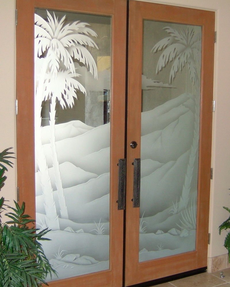 etched glass door palm tee desert mountains