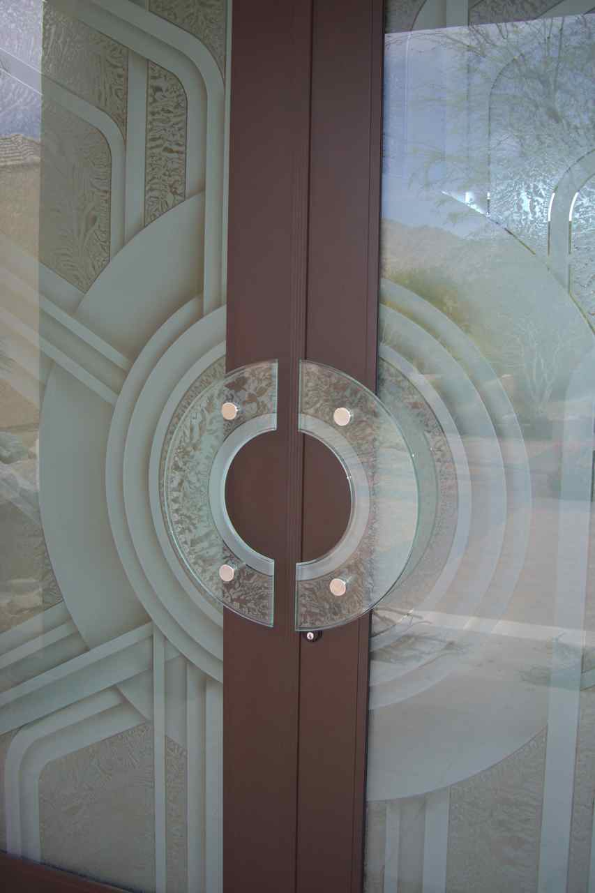 Etched Glass Doors  with GLASS DOOR  PULLS by Sans Soucie 