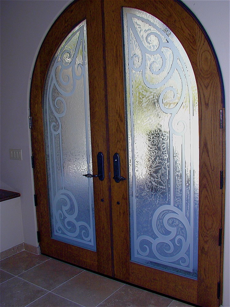 Etched Glass Doors In Wrought Iron Motif Sans Soucie Art Glass 