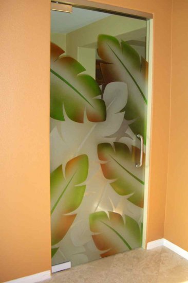 Etched Glass Pantry Door With Banana Leaves Design Sans Soucie