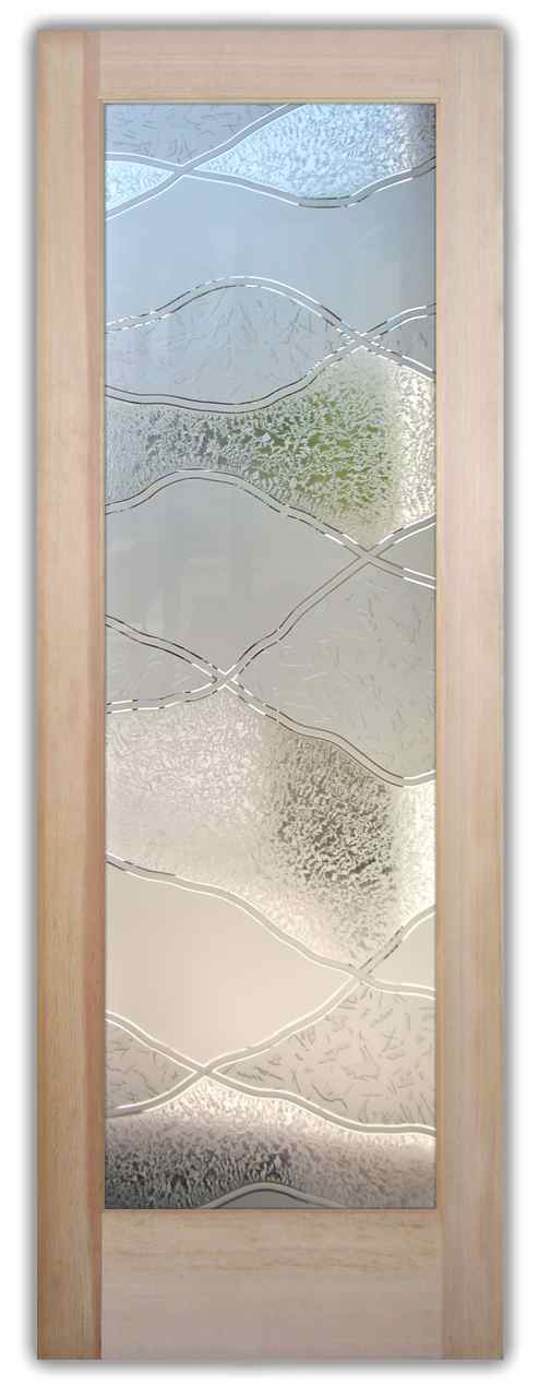 Privacy Through Abstract Etched Glass, Interior Bathroom Door With Glass