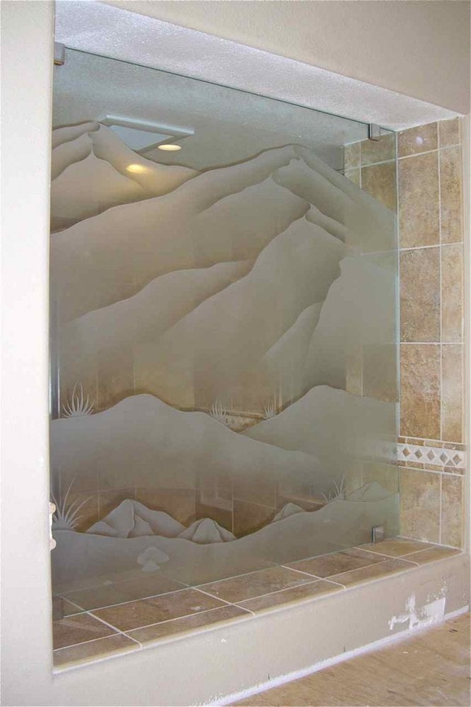 Desert Mountains Shower Divider - 3D Carved and Shaded