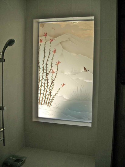 Ocotillo Desert Coyote Shower Window