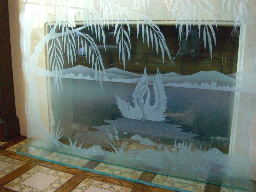 Swan Song Glass Fireplace Screen