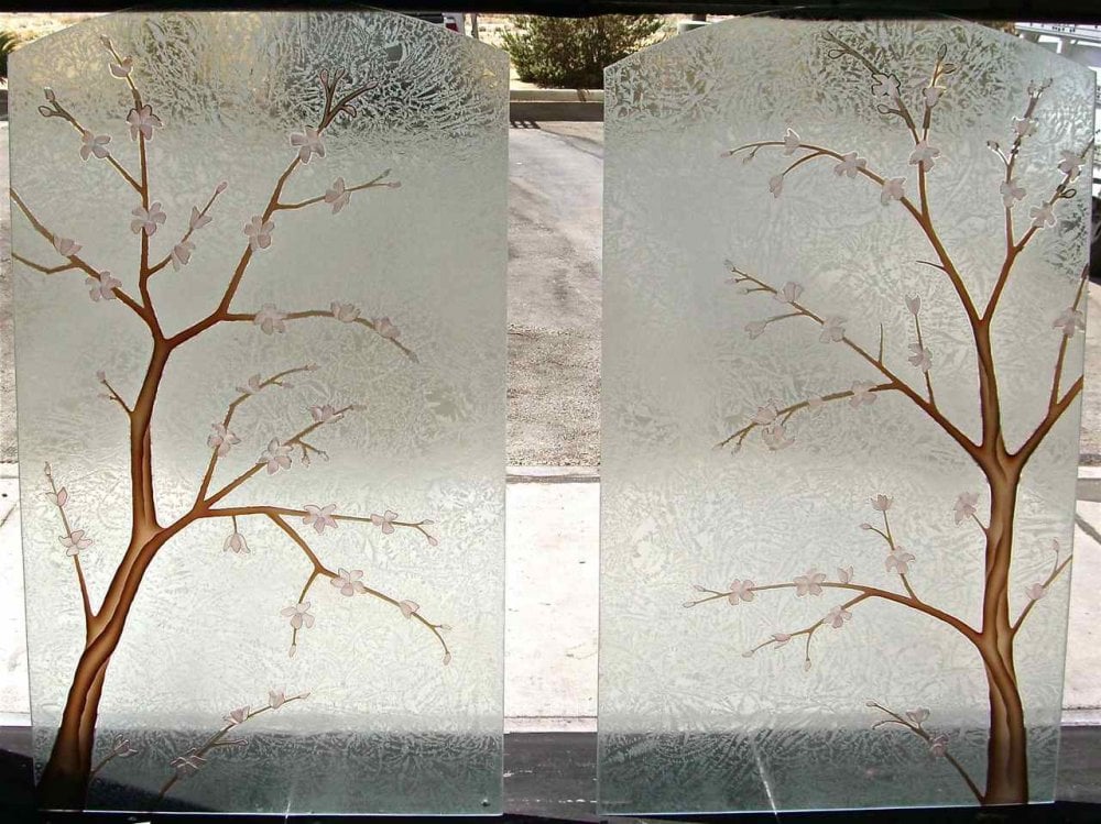decorative glass windows cherry tree