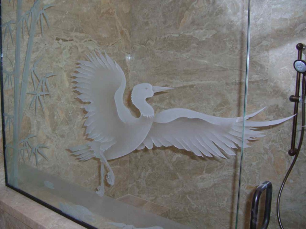 frosted glass shower egret