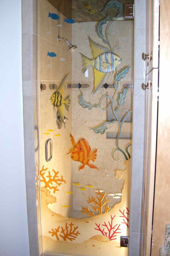 glass shower doors ocean floor seaweed