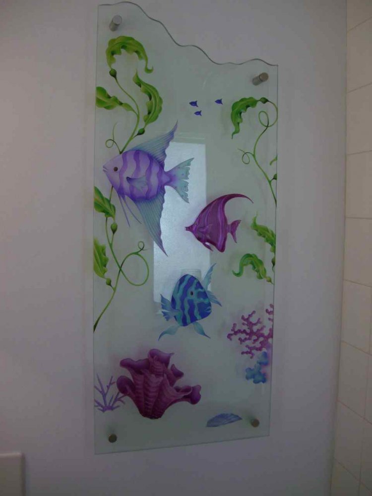 etched glass wall art tropical fish