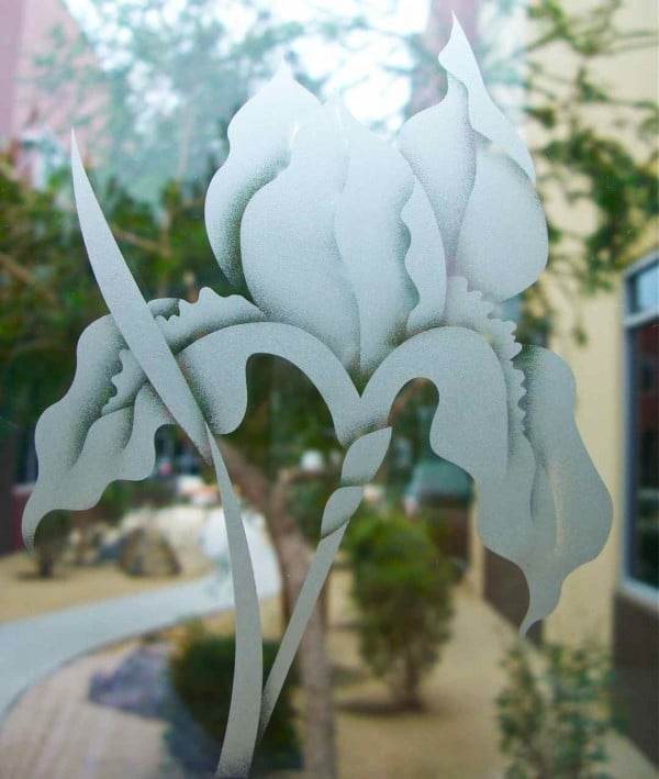 sandblasted glass iris flower