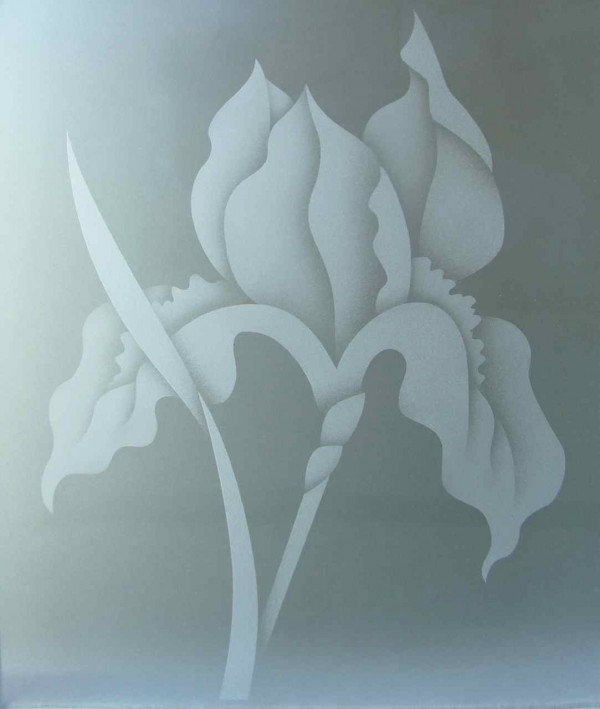 frosted etched glass iris flowers