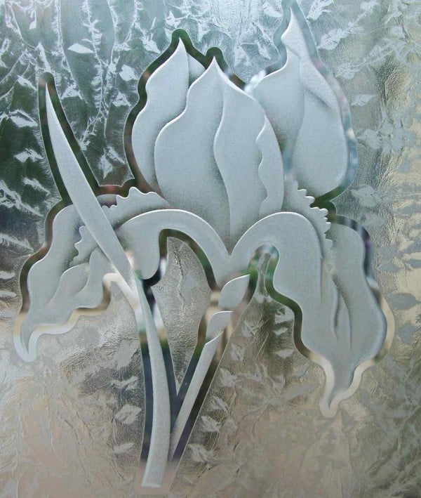 frosted etched glass iris flowers