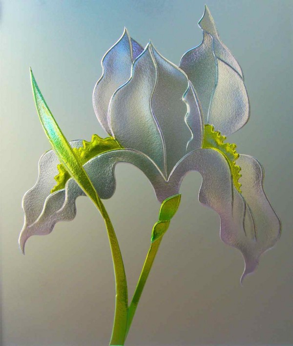 frosted glass purple iris flower