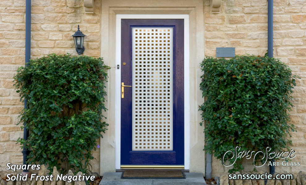 Squares Semi-Private 1D Negative Frosted Glass Front Entry Door Frosted Glass Exterior Doors Modern Style Sans Soucie