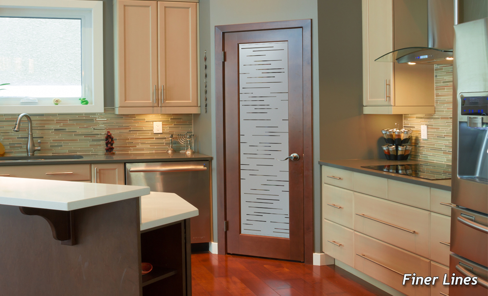 Finer Lines Semi-Private 1D Negative Frosted Glass Finish Interior Glass Pantry Doors Sans Soucie