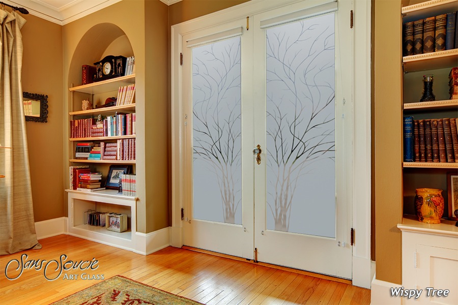 Wispy Tree Interior Prehung Door or Interior Slab Door Semi-Private 1D Negative Frosted Glass Interior Doors Sans Soucie 