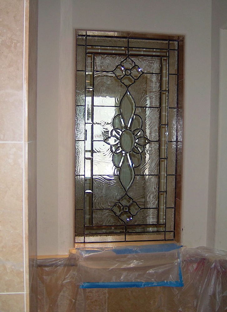 Newly installed beveled glass window