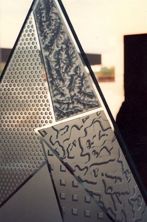 Sculpture featuring Frosted Glass Design Etched Glass by Sans Soucie Art Glass with Custom Geometric Design Matrix