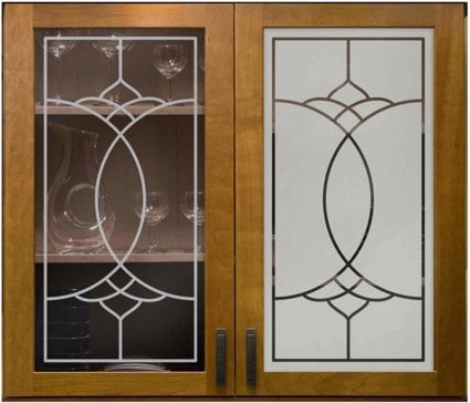 Art Glass Cabinet Glass Featuring Sandblast Frosted Glass by Sans Soucie for Semi-Private with Traditional Dover Design