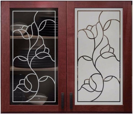 Cabinet Glass with sandblast Frosted Glass Design Art Glass Featuring Sandblast Etched Glass by Sans Soucie