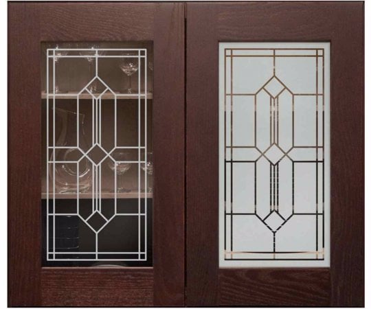 Cabinet Glass with sandblast Frosted Glass Design Art Glass Featuring Sandblast Etched Glass by Sans Soucie