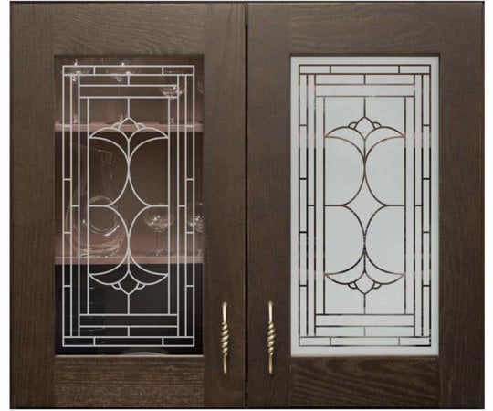 Cabinet Glass with a sandblast Frosted Glass Traditional Design Custom-Designed Decorative Etched Glass